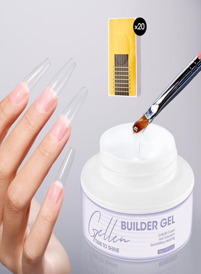 GELLEN Clear Builder Gel for Nails, 30g Hard Gel Nail Extension with 20 Pcs Forms, UV/LED Long Lasting Natural Nails Strengthening Thickening Overlays Apex Professional Nail Art Supplies - Image 1